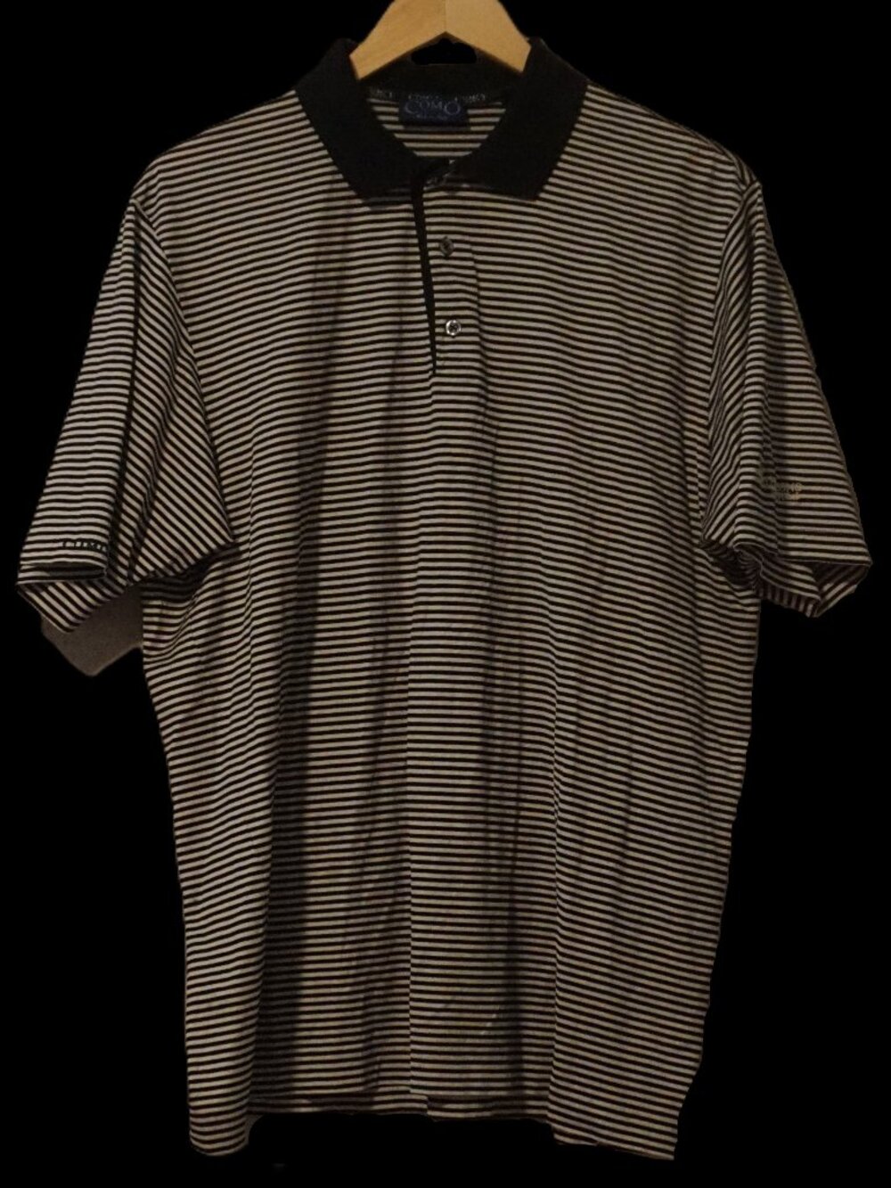 Como Sport Black and White Strip Polo Desert Horizons County Club Men’s Large